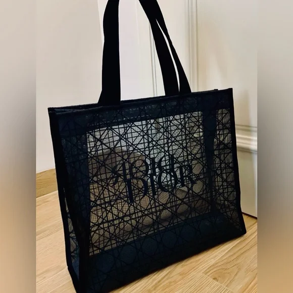 Christian Dior Beauty Parfums Makeup Black Velvet Mesh Large Tote Bag - Picture 4 of 15